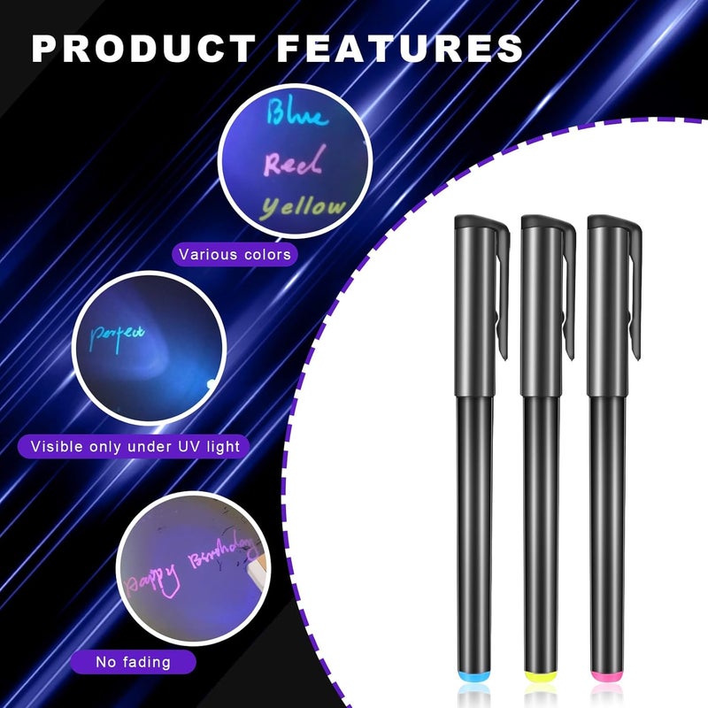 Daemson Invisible Ink Pen, Spy Pen with 9 PCS Mini UV LED Keychain Flashlight, Disappearing Ink Magic Pens with Black Light Markers for Secret Notes, Fit for Christmas Halloween Holiday Gifts (9 PCS) - Image 2